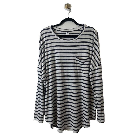 Old Navy Top Womens Size XXL Navy Blue Striped Long Sleeve Pocket Tunic - Picture 1 of 10